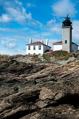 Beavertail Lighthouse Over Rocky Shore In Rhode Island